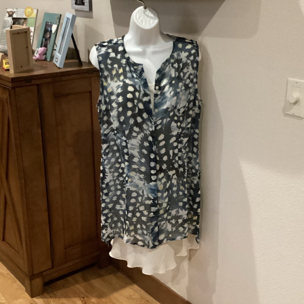 Sleeveless Blue and Cream 2 Piece CAbi Slip & Tunic